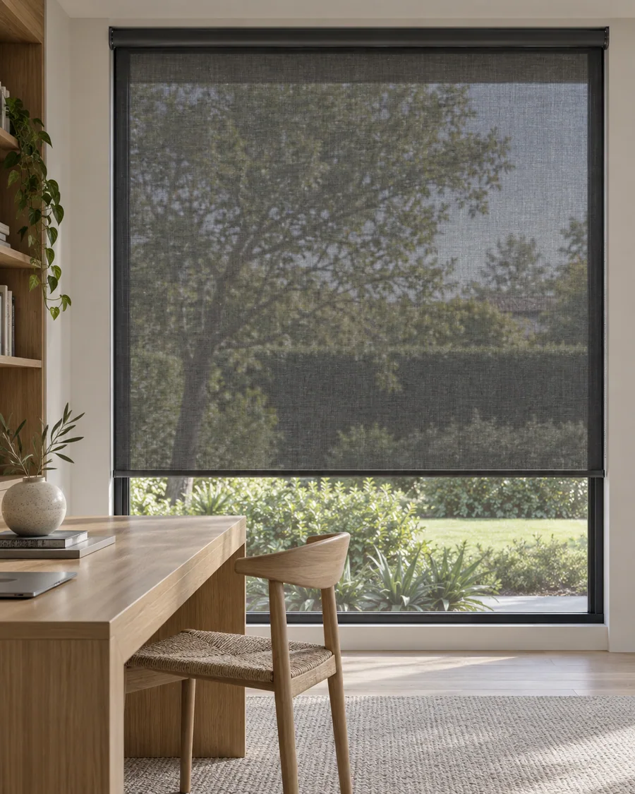 Sunscreen roller blinds in a contemporary interior